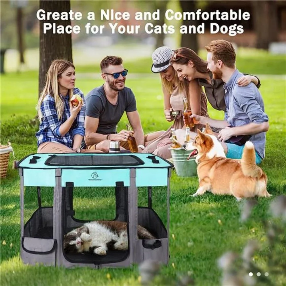 Foldable Dog Cat Playpens, Portable Exercise Kennel Tent Water-Resistant, Green